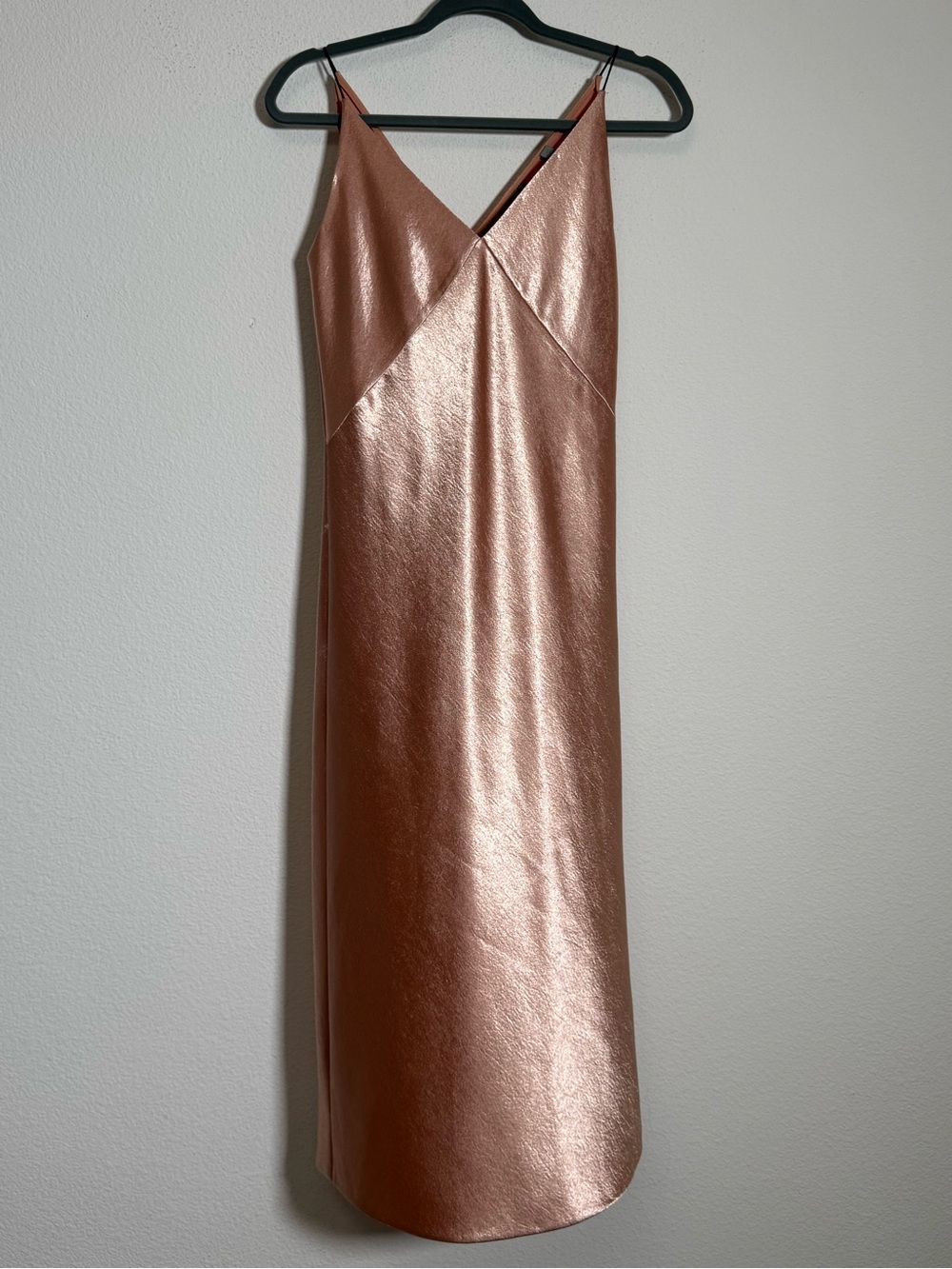 Vince Rose‎ Gold Metallic Slip Dress Satin Shimmer Midi Maxi Minimalist XS